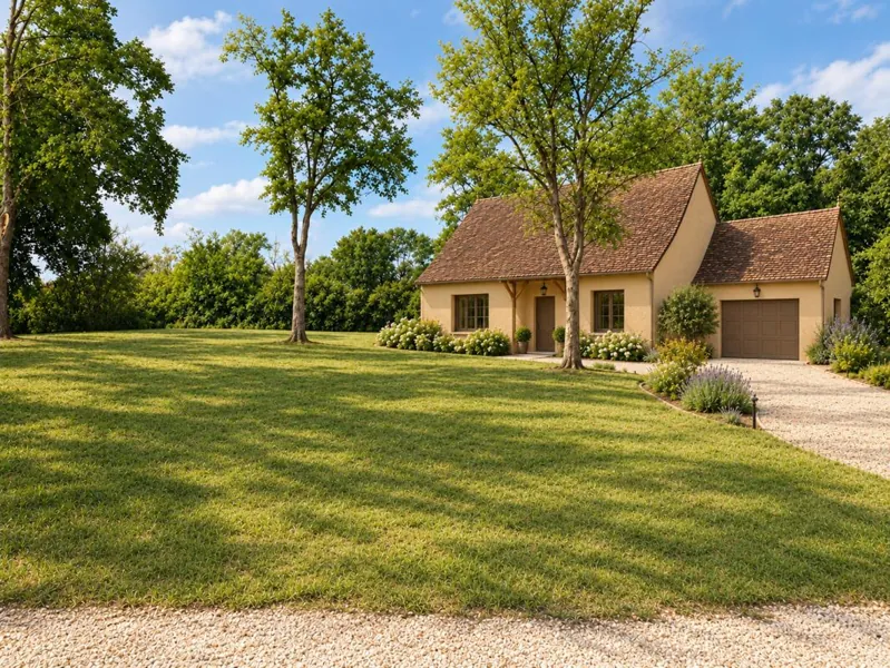 Maison de style périgourdin avec garage dans un parc arboré